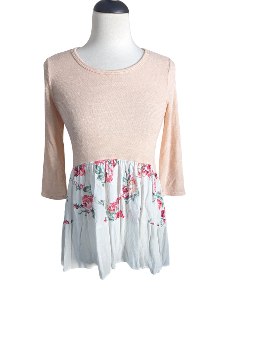 Chris & Carol pink floral womens 3/4 sleeve tunic top Size small
